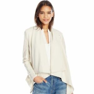 Blank NYC Knit Vegan-Leather Jacket Beige Small